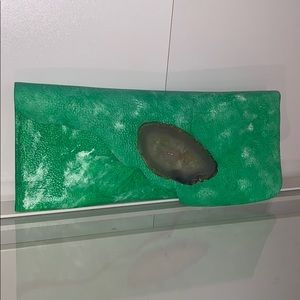 Diana Nieto painted leather clutch w agate stone
